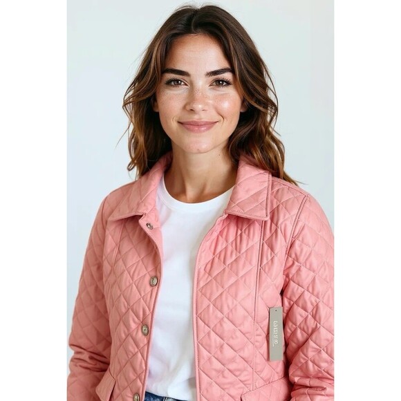 New Chicos Quilted Barn Jacket Sz 2 L Pink Chore Country Heritage Preppy - Picture 5 of 16